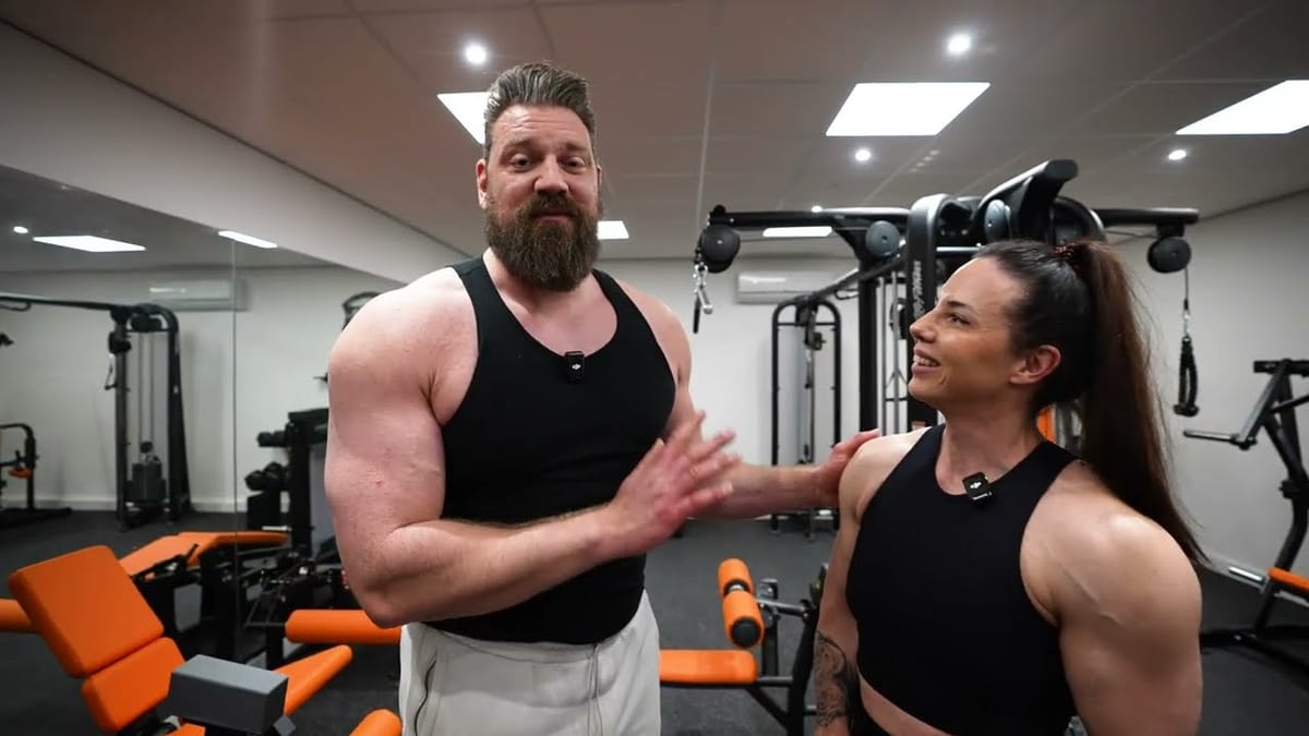 Olivier Richters with Maria Wattel, the tallest female bodybuilder in Guinness World Records, in his gym