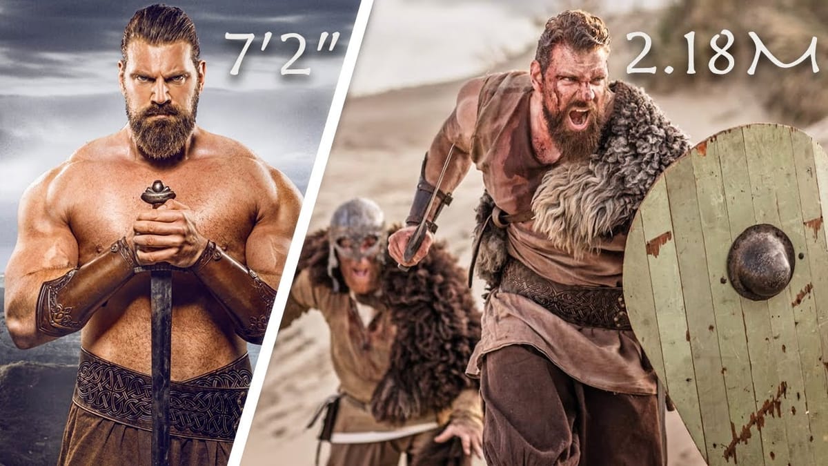 Biggest Viking Alive: Olivier Richters as a Viking with sword and shield for Assassin’s Creed Valhalla
